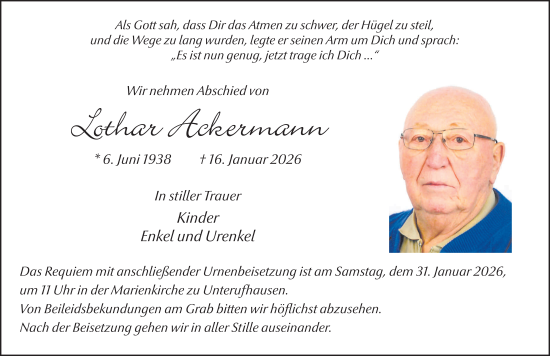 Traueranzeige von Lothar Ackermann von FZ