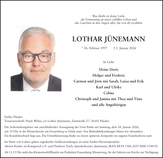 Traueranzeige von Lothar Jünemann von FZ