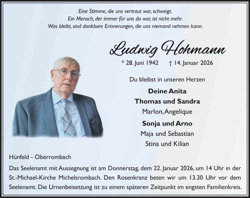  Traueranzeige für Ludwig Hohmann vom 19.01.2026 aus FZ