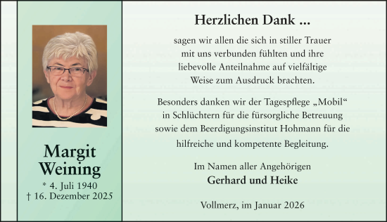 Traueranzeige von Margit Weining von FZ