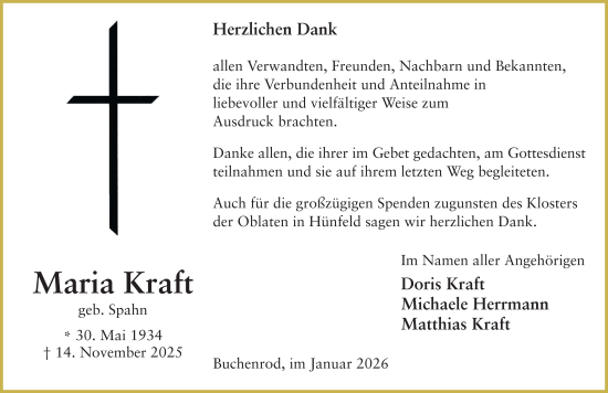Traueranzeige von Maria Kraft von FZ