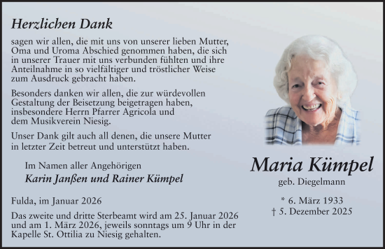 Traueranzeige von Maria Kümpel von FZ