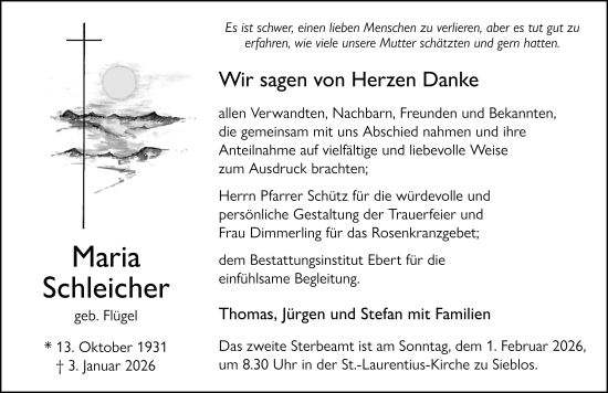 Traueranzeige von Maria Schleicher von FZ