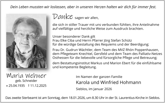 Traueranzeige von Maria Wehner von FZ