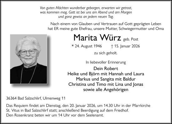 Traueranzeige von Marita Würz von FZ