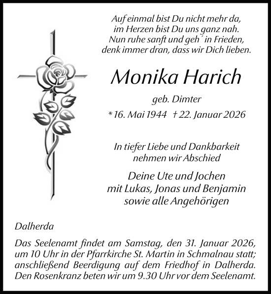 Traueranzeige von Monika Harich von FZ