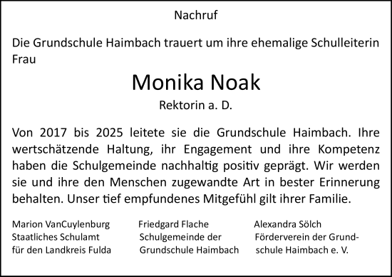 Traueranzeige von Monika Noak von FZ