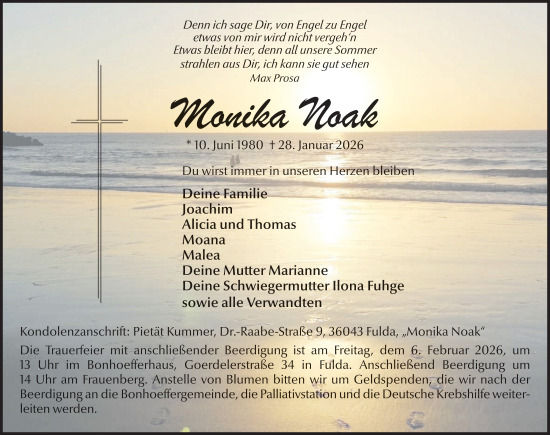 Traueranzeige von Monika Noak von FZ