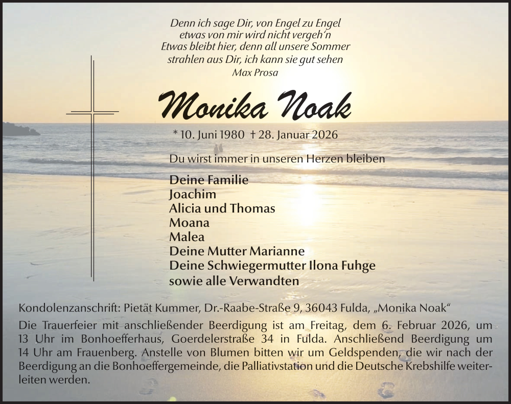  Traueranzeige für Monika Noak vom 31.01.2026 aus FZ