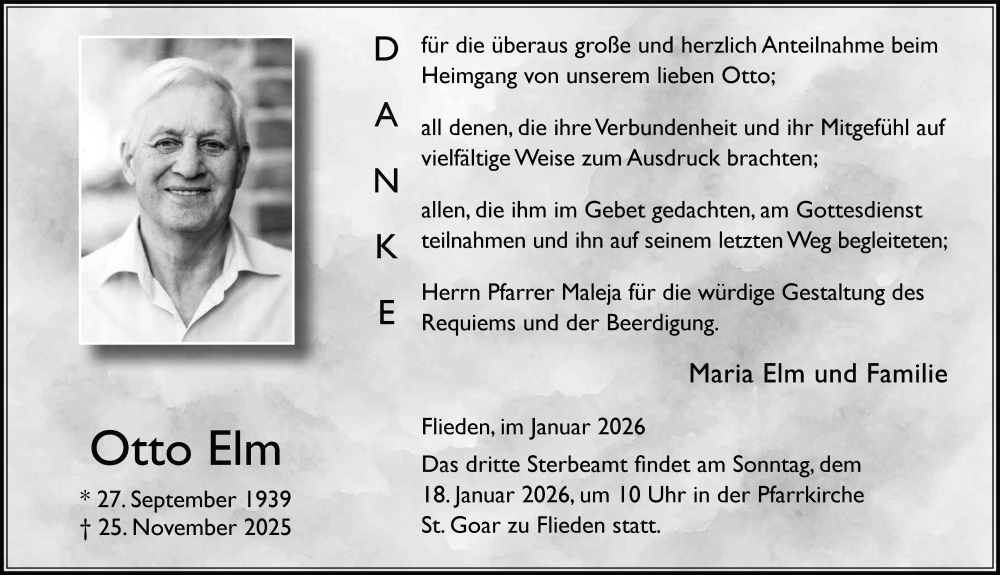  Traueranzeige für Otto Elm vom 10.01.2026 aus FZ