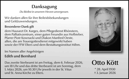 Traueranzeige von Otto Kött von FZ