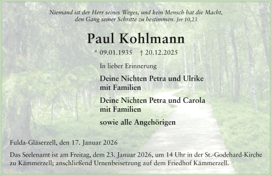 Traueranzeige von Paul Kohlmann von FZ