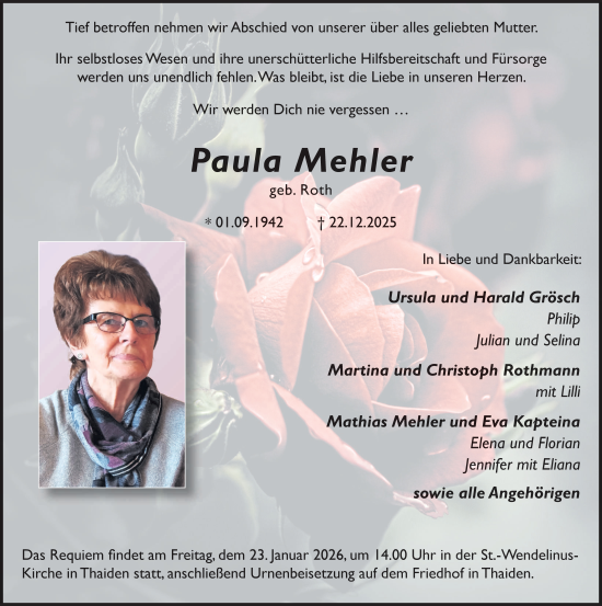 Traueranzeige von Paula Mehler von FZ