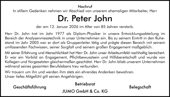 Traueranzeige von Peter John von FZ