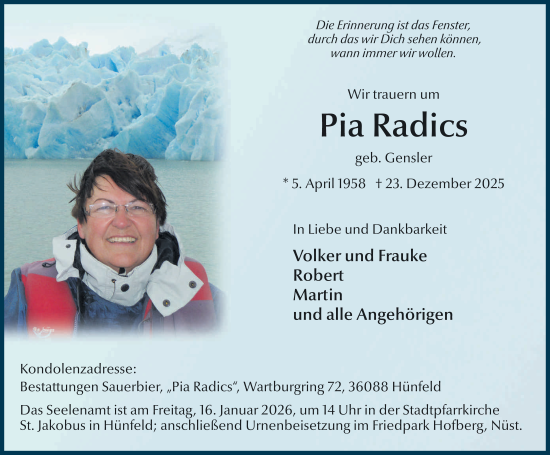 Traueranzeige von Pia Radics von FZ