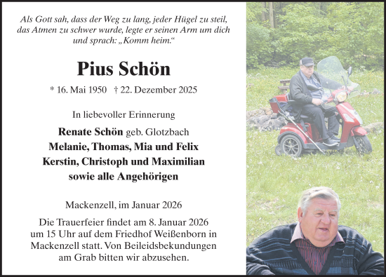 Traueranzeige von Pius Schön von FZ