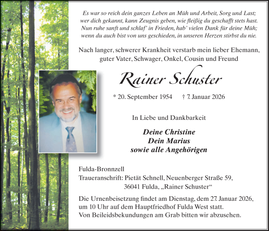 Traueranzeige von Rainer Schuster von FZ