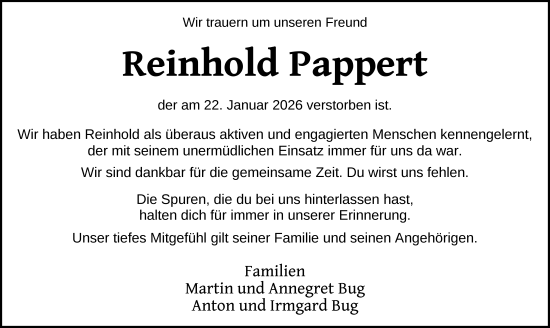 Traueranzeige von Reinhold Pappert von FZ