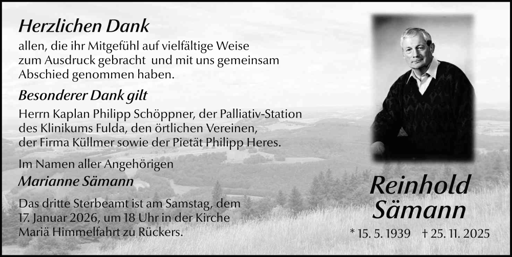  Traueranzeige für Reinhold Sämann vom 09.01.2026 aus FZ