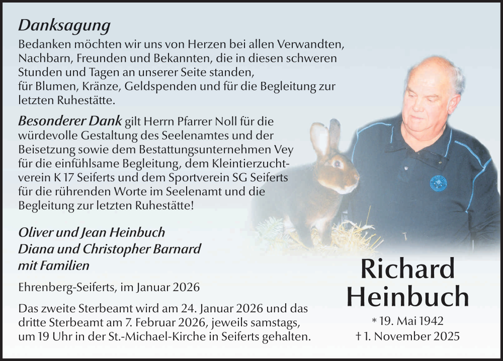 Traueranzeige für Richard Heinbuch vom 22.01.2026 aus FZ