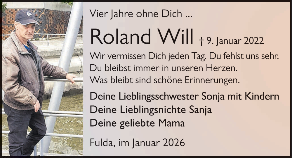  Traueranzeige für Roland Will vom 09.01.2026 aus FZ