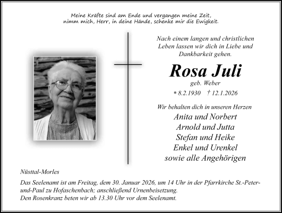 Traueranzeige von Rosa Juli von FZ