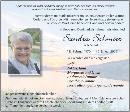 Traueranzeige von Sandra Schmier von FZ