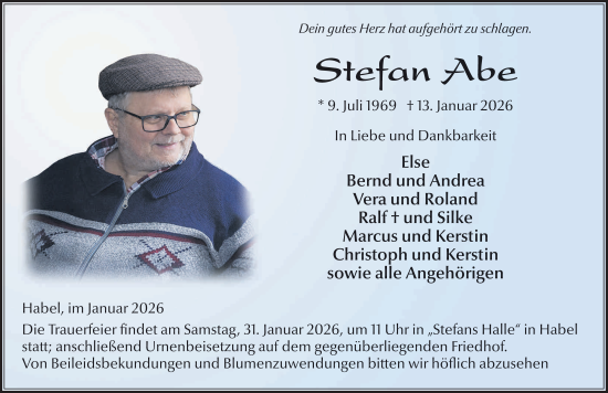 Traueranzeige von Stefan Abe von FZ