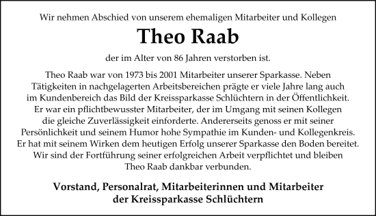 Traueranzeige von Theo Raab von FZ