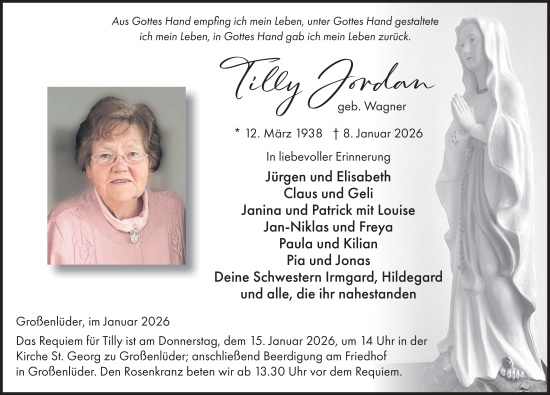Traueranzeige von Tilly Jordan von FZ
