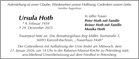 Traueranzeige von Ursula Hoth von FZ
