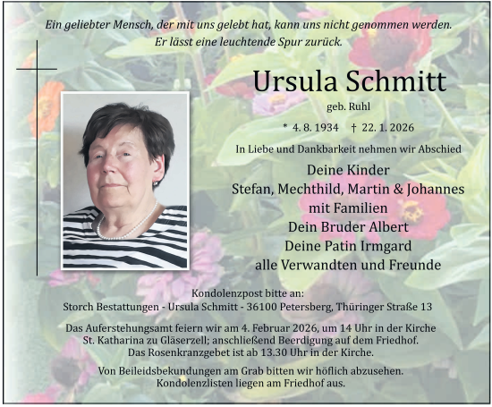 Traueranzeige von Ursula Schmitt von FZ