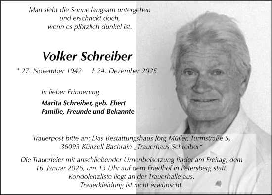 Traueranzeige von Volker Schreiber von FZ