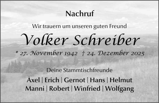 Traueranzeige von Volker Schreiber von FZ