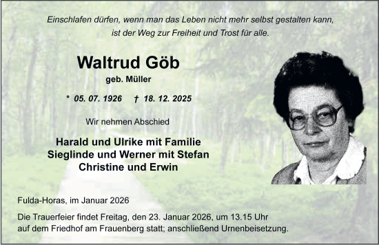 Traueranzeige von Waltrud Göb von FZ