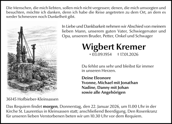 Traueranzeige von Wigbert Kremer von FZ