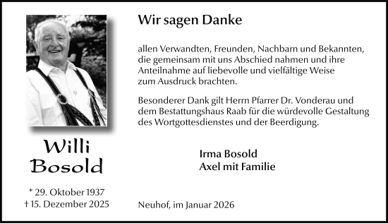 Traueranzeige von Willi Bosold von FZ