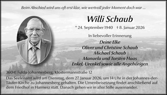 Traueranzeige von Willi Schaub von FZ