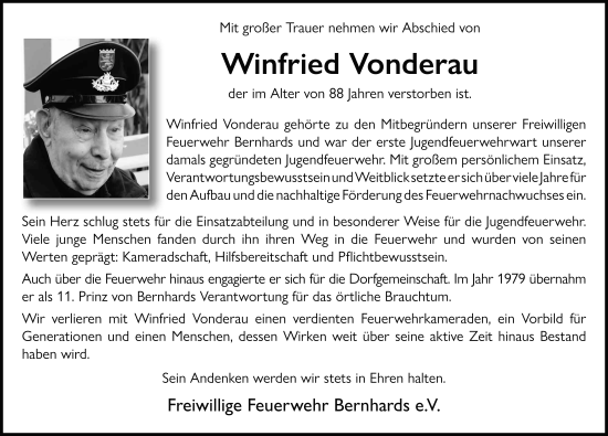 Traueranzeige von Winfried Vonderau von FZ