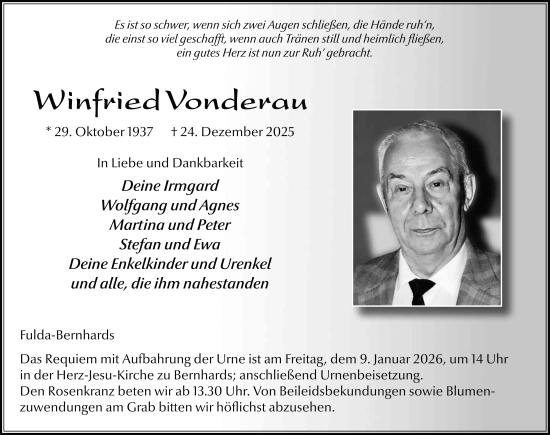 Traueranzeige von Winfried Vonderau von FZ