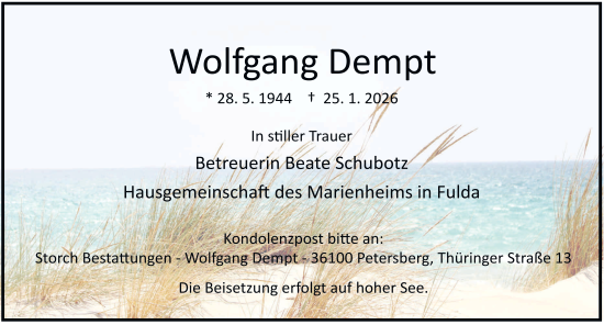 Traueranzeige von Wolfgang Dempt von FZ