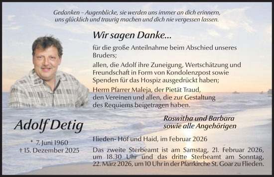 Traueranzeige von Adolf Detig von FZ