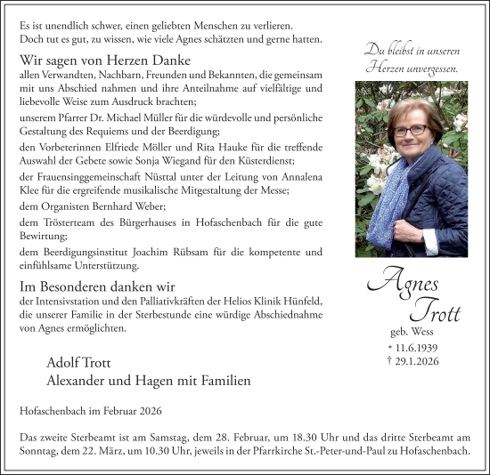 Traueranzeige von Agnes Trott von FZ