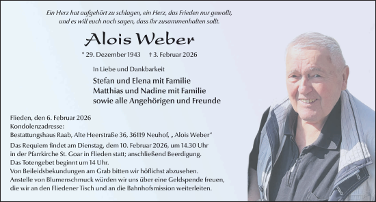Traueranzeige von Alois Weber von FZ