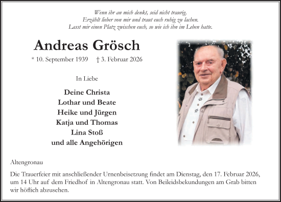 Traueranzeige von Andreas Grösch von FZ