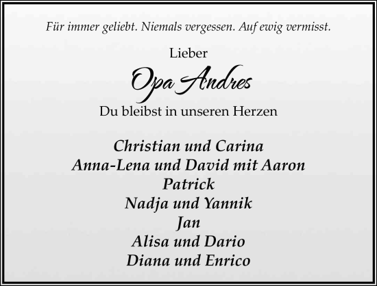 Traueranzeige von Andres Grösch von FZ