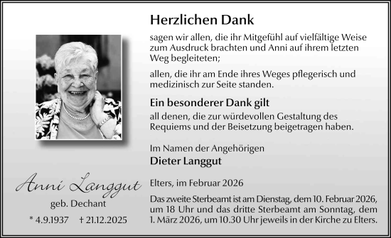 Traueranzeige von Anni Langgut von FZ