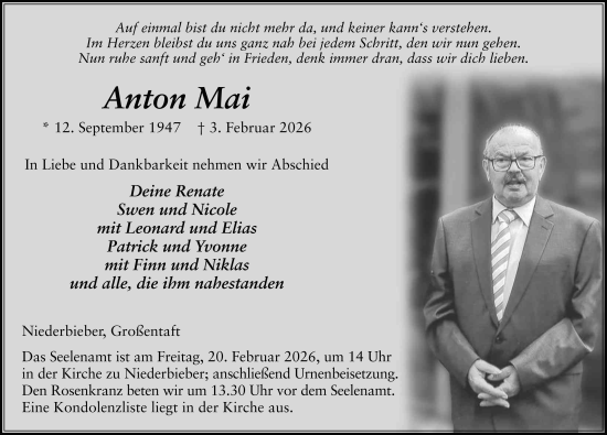 Traueranzeige von Anton Mai von FZ