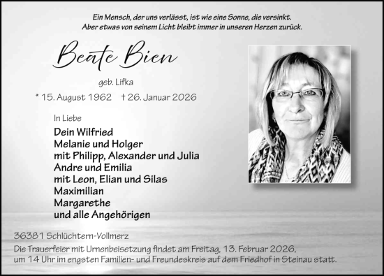 Traueranzeige von Beate Bien von FZ