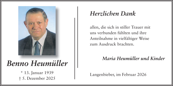 Traueranzeige von Benno Heumüller von FZ